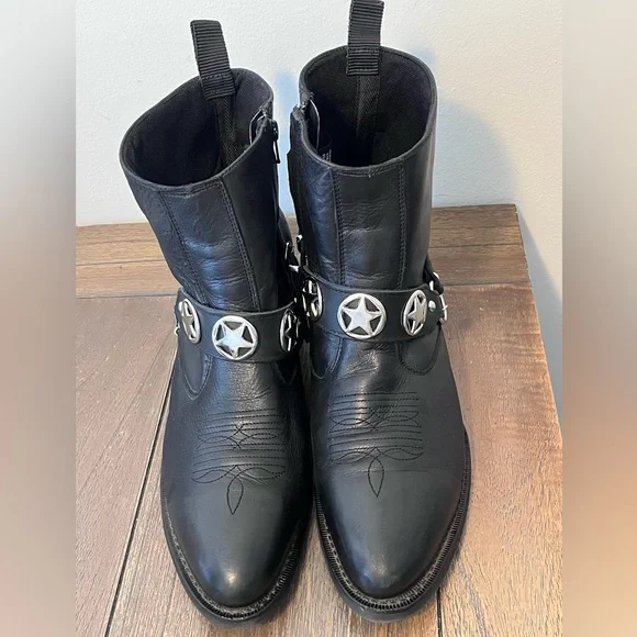 Laredo Black Leather Harness Chain Boots Mens size 11 D - Picture 2 of 12